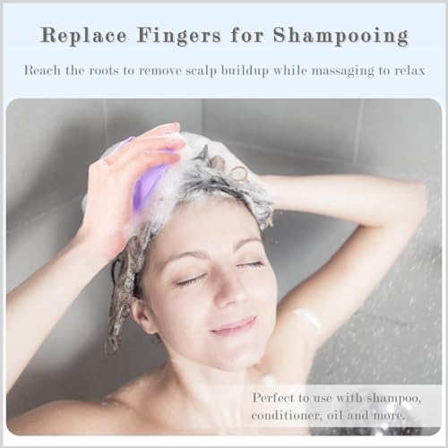 FREATECH Hair Scalp Massager Shampoo Brush with Soft Silicone Bristles for Scalp Care and Hair Growth, Shower Head Scalp Scrubber Exfoliator for Dandruff, Wet & Dry for Men, Women and Kids, Purple - Image 5