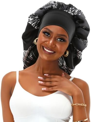 Extra Long Black Satin Bonnet for Women Silver Tiger, Adjustable Elastic Sleep Cap for Long Braids Locs Natural Hair, Frizz-Free Nighttime Hair Protector - Image 2