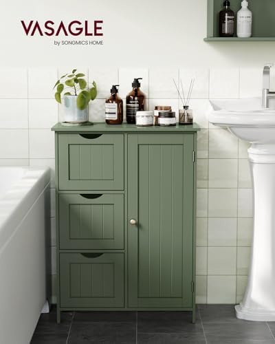 VASAGLE Bathroom Floor Storage Cabinet, 3 Drawers, Forest Green - Image 2