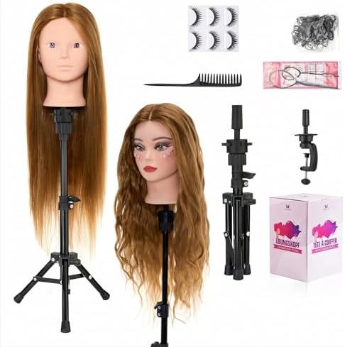 28 Inch Mannequin Head 80% Human Hair with Tripod Stand - Makeup & Styling Practice Doll Head for Braiding, Cutting, DIY Manikin Head with Table Clamp + Free Styling Accessories by NeverlandBeautyHealth