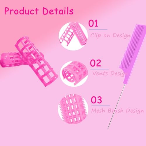 28PCS Plastic Hair Rollers Set 1.5cm/0.6in Heatless Hair Rollers Hair Curlers Snap on Rollers Self Grip Rollers Hairdressing Curlers Tools for DIY Hairdressing Hair Salon(pink) - Image 3