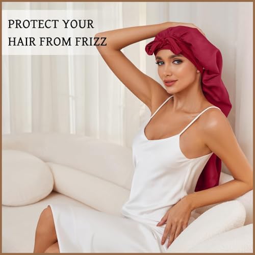 DEMAZALO Silk Long Bonnet for Braids & Curly Hair, Silk Satin Bonnet for Sleeping, Extra Large Bonnets for Women Braid - Image 2