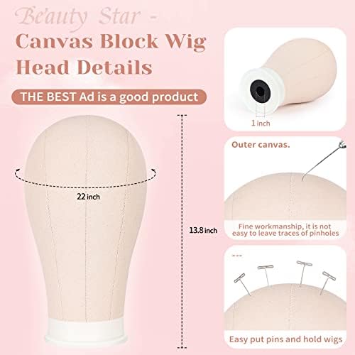 Beauty Star 63inch Tall Wig Stand Tripod with 22inch Mannequin Head, Canvas Block Wig Head Included Adjustable Holder and Wig Caps Kit for Multiple wigs, Perfect for Making Wigs, Display Styling - Image 2