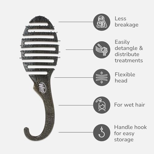 Wet Brush Shower Hair Brush Detangler - Exclusive Ultra-soft IntelliFlex Bristles - Minimizes Pain And Protects Against Split Ends and Breakage - Comb For Women, Men, Wet & Dry Hair - Black Glitter - Image 4