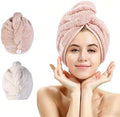M-bestl 2 Pack Microfiber Hair Towel Wrap with Button,Quick Dry(Pink&Beige) by awesomeOralcareproduct