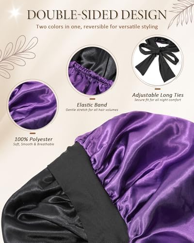 AWAYTR Long Satin Bonnet for Sleeping, Women Two-Tone Reversible Sleep Cap - Image 2