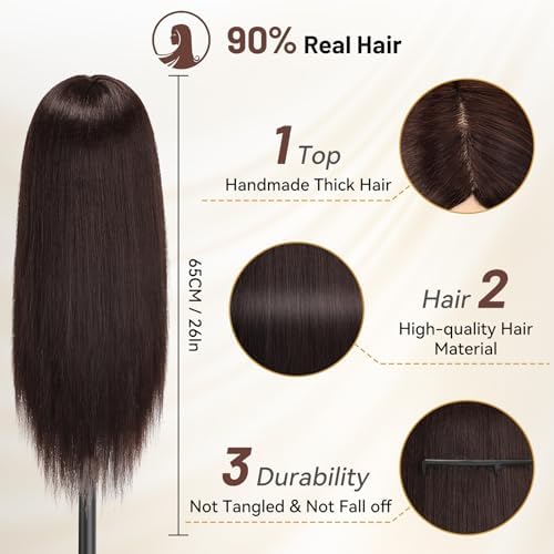 TwoWin 26"-30'' Mannequin Head Human Hair, 90% Human Hair with Tripod Stand, Face Gem Hairdressing Training Doll Head with Tripod & Clamp, Styling Practice Manikin for Cutting, Braiding, Makeup, Cosmetology Students - Image 3