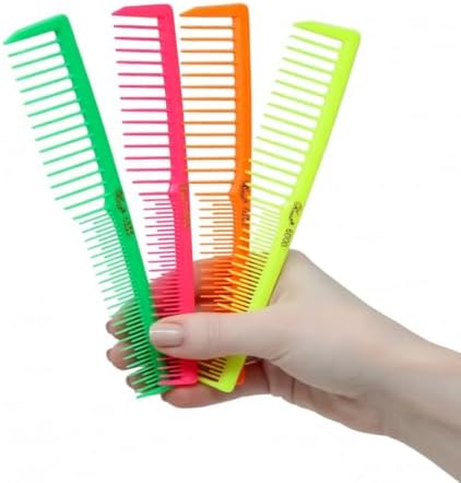 Krest 6000 7 in. Teasing Combs Lift Vent Hair Combs Pack Space Tooth Wide teeth Comb 12 Pc. (Neon Mix) - Image 3