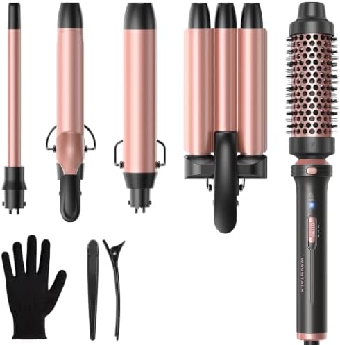 Wavytalk 5 in 1 Curling Wand Set, 0.5-1.25" Barrels& Thermal Brush& Crimper by wavytalk-HairTalks