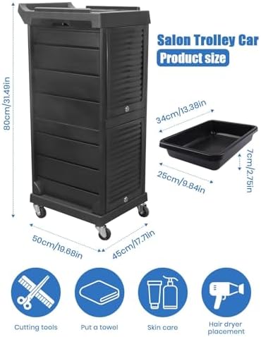 Lorvain Salon Beauty Rolling Trolley Cart with Wheels and 6 Drawers, Black - Image 2