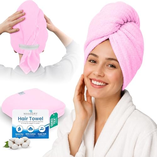 Lili&James Cotton Hair Towel Wrap for Women/Kids | Quick Dry, Soft & Absorbent Hair Wrap Towels with Double Button (Pack of 1, Pink Large) by LiliJames
