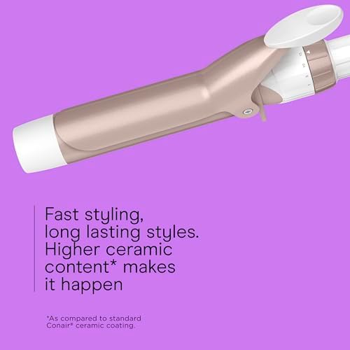 Conair Double Ceramic 1 ¼-Inch Curling Iron with Claw Clip, 1 ¼ -Inch Barrel Creates Loose Curls, Hair Curler for Use on Medium & Long Hair, White/Rose Gold - Image 3