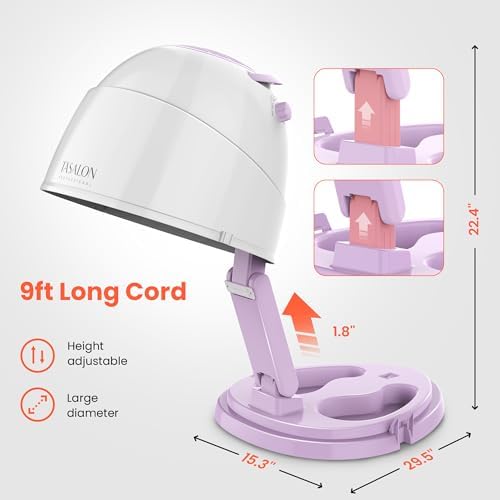 TASALON 1875W Ionic Hooded Hair Dryer Bonnet with 3 Heating Settings,Purple - Image 3