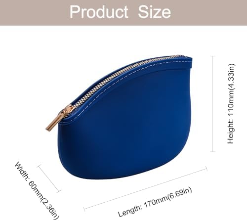 Small Silicone Makeup Bag Premium Purse Bag Multifunctional Essential Bag Zipper Pouch Water and Heat Resistant (Blue) - Image 4