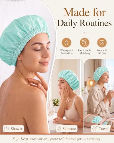 Edoneery Shower Caps for Women Reusable Waterproof, Shower Hair Cap - Image 4