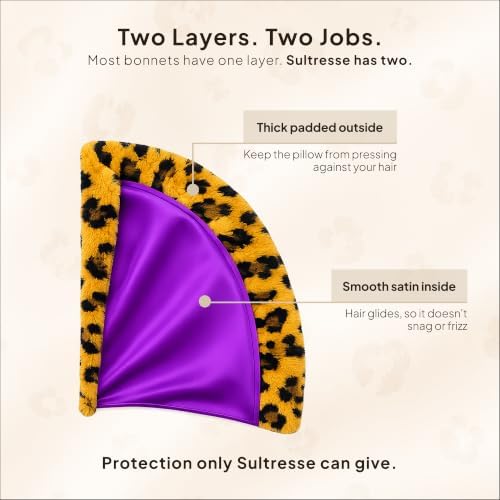 Leopard Print Cat Ear Bonnet for Women – Satin-Lined Sleep Cap, Night Cap for Curly Natural Hair - Image 5