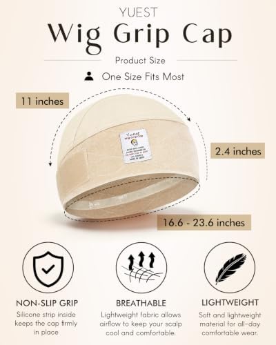 Wide Wig Grip Cap with Silicone Strip, 2-in-1 Non Slip Wig Holder for Lace Front Wigs, Cream, 1 Piece - Image 6