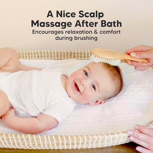 Wooden Baby Hair Brush for Toddler, Infant Cradle Cap (Walnut, Regular) - Image 5