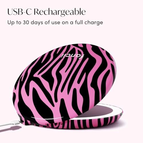 Fancii Taylor LED Lighted Travel Makeup Mirror, Rechargeable, 10x /1x Magnifying, Tru-Glow Lighting System, XL Large 5” Wide | Compact Mirror for Purses (Hot Pink Safari) - Image 6