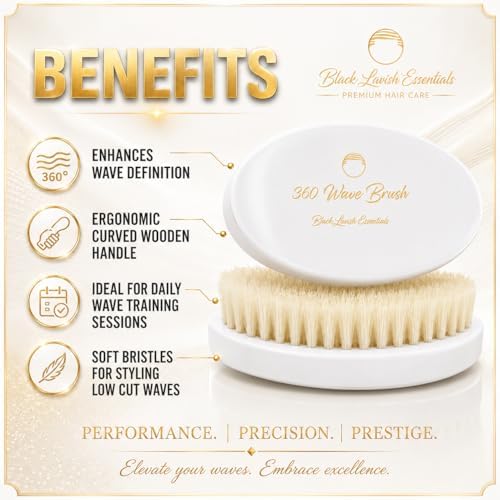 360 Wave Brush, Build Deeper Waves, Soft & Hard Boar Bristle, Curved Design, Black Lavish Essentials Signature (Soft Brush, White) - Image 3