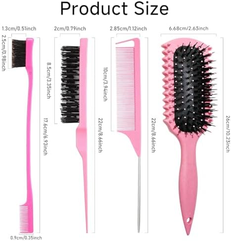 Curl Defining Brush, Curly Hair Brush Products With 3 Pcs Slick Back Hair Brush Set Bristle Brush Edge Control Teasing Comb for women (Pink) - Image 2
