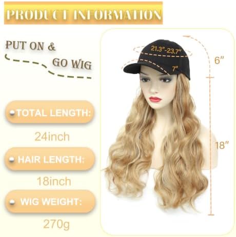 Hat Wig Baseball Cap Hat with Long Wavy Wig Layered Highlights Blonde Hair - Image 3