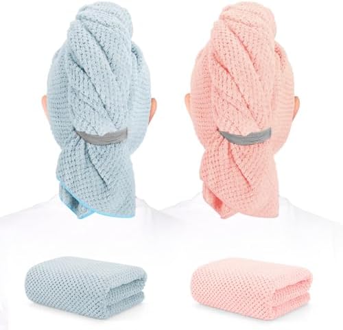 2 Pack Microfiber Hair Towel XL 41" x 24" Fast Dry, Soft, Absorbent by BEofferDirect