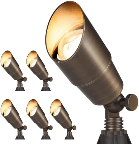 Gardencoin Solid Brass Outdoor Landscape Spotlights, 12V Heavy Duty Low Voltage LED Spot Light Waterproof for Garden and Yard Up Lighting, Bronze Accent Lighting Fixture Without MR16 Bulb, 6 Pack by Gardencoin
