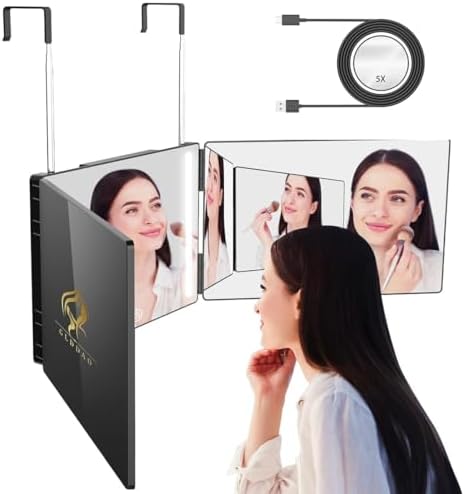 Three Way Mirror for Braiding Hair LED Lighted Trifold 360 Mirror for Women for Braiding Haircuts for Men Self Cut Shaving Barber Hair Cutting Tools by GLDDAO