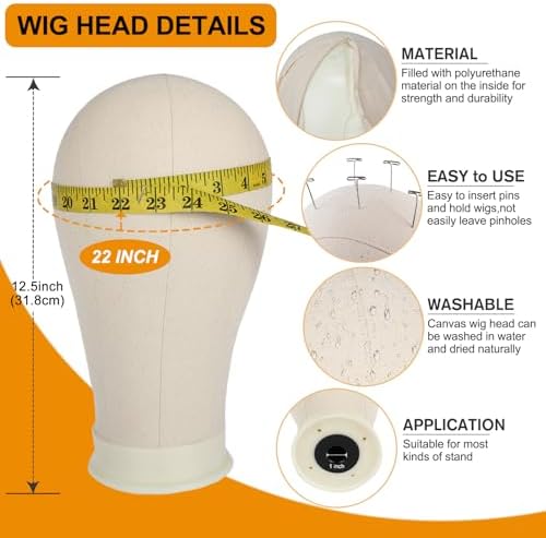22 Inch Canvas Wig Head with Stand,Wig Mannequin Head,White - Image 3