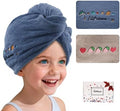 Microfiber Hair Towel Wrap for Women Girls w/ Embroidery,2 Pack, Blue+Khaki by Jeffsun