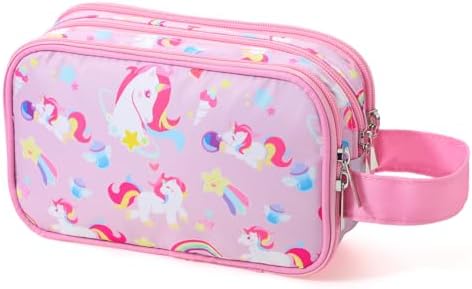 Kids Toiletry Bag for Girls, Travel Toiletry Bag for Little Young Girls Cosmetic Bag Makeup Bag Waterproof Hanging Wash Bag Toddler Toiletries, Unicorn Pink by Vipdeal