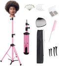 Heavy Duty Head Stand, Reinforced Mannequin Head Stand Tripod, Pink Wig Stand Tripod,Wig Stand for Styling, Adjustable Holder For Wig Making Display (55 inch with pedal) by Unknown