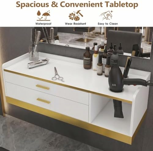 39.4" Wall Mount Salon Stations Floating Barber Desk (White) - Image 5