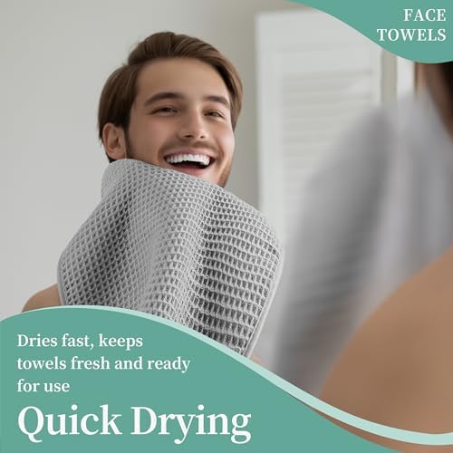 Microfiber Waffle Face Towels, 4 Pieces, Soft, Absorbent, Fast Drying, Lint Free 430 GSM (Silver) - Image 5