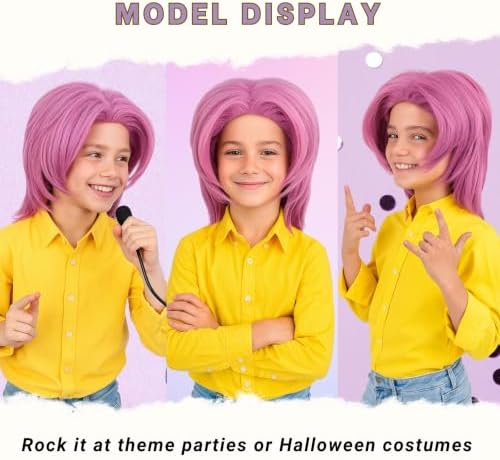 PUREHAIR Kids Short Pink Wig with Tattoos for Boys Costume - Image 6