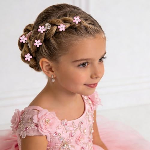 YISSION 20Pcs Mini Ombre Pink Flower Hair Clips Crystal Women Girls Wedding - Image 5
