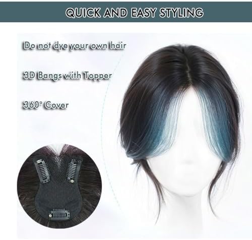 VAVANGA Hair Topper with Bangs Middle Part Black with Blue Highlight Color - Image 2