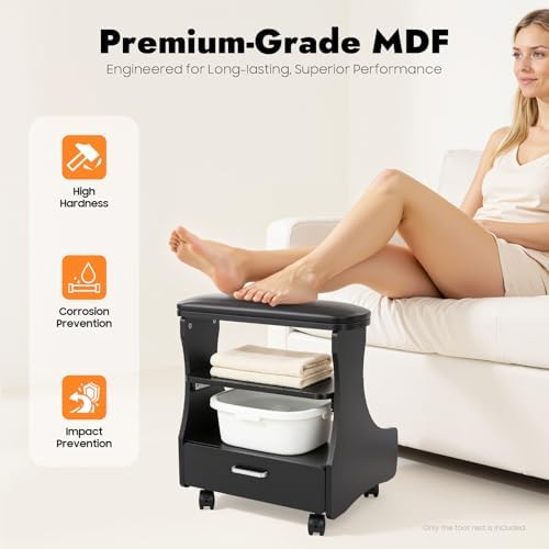 Pedicure Foot Rest Trolley with Wheels and Drawer - Image 2