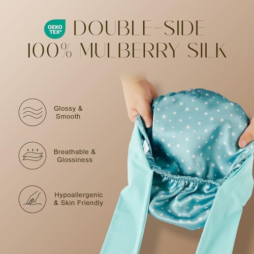 ZIMASILK 100% Mulberry Silk Bonnet for Sleeping Women Long Hair, Star - Image 2