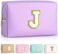 TOPEAST Birthday Gifts for Girls, Travel Makeup Bag Chenille Letter Pouch Cosmetic Bag, Makeup Travel Organizer, Monogrammed Bridesmaid Gifts for Women, Cute Stuff for Girls (Purple J) by TOPEAST