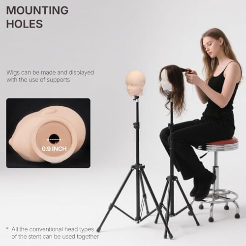 AliLeader Mannequin Head for Wig Making,Styling and Display,Pro Practice Training Head for Make Up and Lash Extention,Cosmetology Face Head,2-in-1 Multifunctional Wig Head (Beige,22 Inch) - Image 7