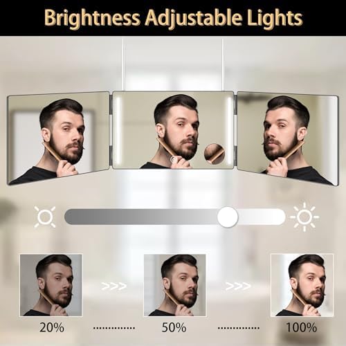 Three Way Mirror for Braiding Hair LED Lighted Trifold 360 Mirror for Women for Braiding Haircuts for Men Self Cut Shaving Barber Hair Cutting Tools - Image 4