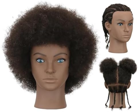 Afro Kinky Curly Mannequin Head - 100% Human Hair for Braiding, Styling & Cutting - Salon Training Head with Stand for Coloring, Bleaching & Updos by Unknown