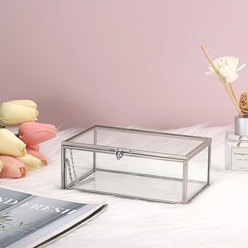 Hipiwe Vintage Glass Keepsake Box Small Jewelry Display Case Lidded Box - Image 6