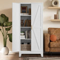 COFaR White Farmhouse Storage Kitchen Pantry Cabinet with 2 Barn Door, 3 Adjustable Shelves and Legs, for Cupboard/Dining Room/Bathroom/Living Room/Office/Laundry Room (White, 61" Farmhouse) by COFAR