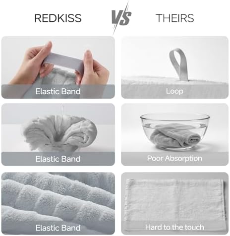 REDKISS 2 Pack Microfiber Hair Towel Wrap for Women, Super Absorbent & Quick Dry Large Hair Turban, Lightweight Anti-Frizz Drying Towel for Long Curly Thick Hair - Blue Gray - Image 5
