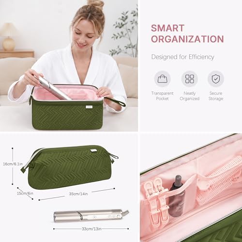 Leudes Hair Tools Travel Bag for Shark Flexstyle Carrying Case Portable Shark Hair Air Wrap Dryer Case Waterproof Dustproof Flat Curling Iron Travel Organizer (Army Green) - Image 2
