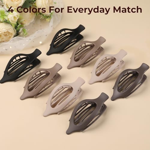 8 Pack French Flat Hair Clips for Women– Large Matte No-Slip Claw Barrettes in Black, Beige, Light Brown & Dark Brown,Strong Hold for Thick & Thin Hair - Image 5