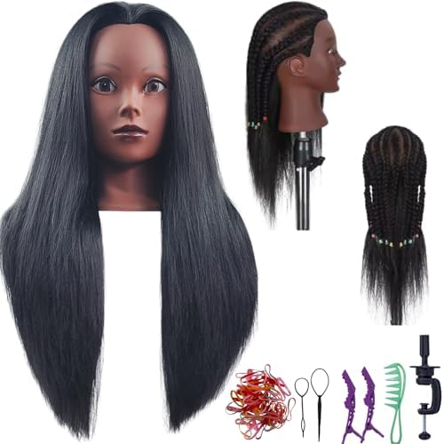22 Inch Mannequin Head Training Head Manikin Cosmetology Doll Head for Beginners Hairdressers Braiding Hair Salon Hairstyling Practice with 100% Yaki Synthetic Fiber - Image 6